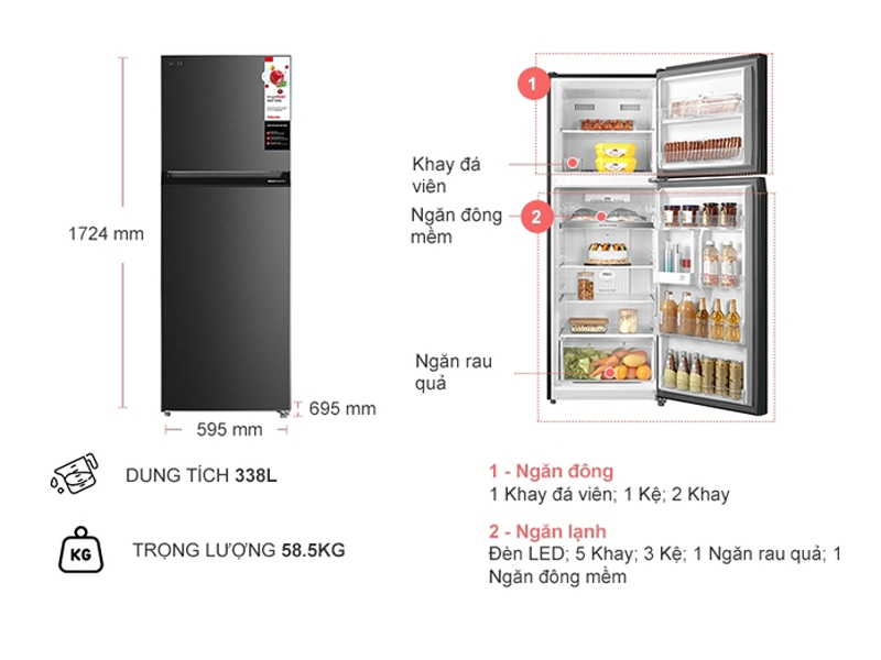 Tủ lạnh Toshiba Inverter GR-RT440WE-PMV(06)-MG - Hàng chính hãng