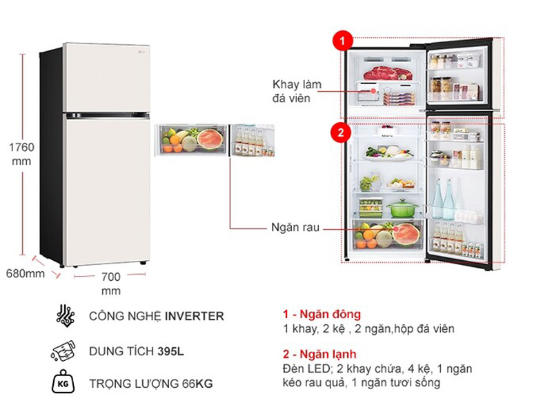 Tủ lạnh LG Inverter 395 lít GN-B392BG - Hàng chính hãng