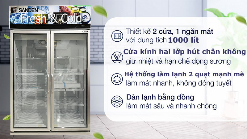 Tủ mát cửa kính Inverter Sanden OEM-1205i - Hàng chính hãng