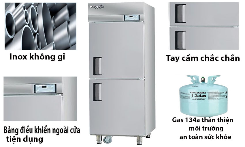 Tủ nửa đông nửa mát 2 cửa công nghiệp Happys HWA-25CFR - Hàng chính hãng