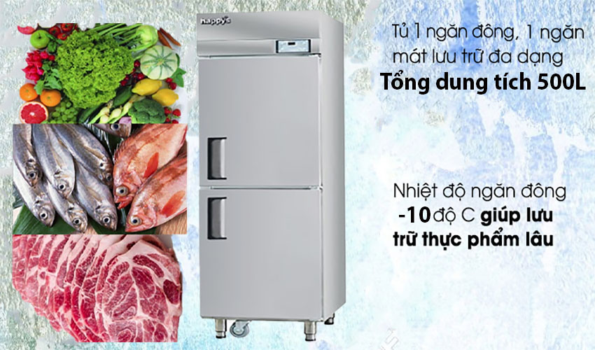 Tủ nửa đông nửa mát 2 cửa công nghiệp Happys HWA-25CFR - Hàng chính hãng