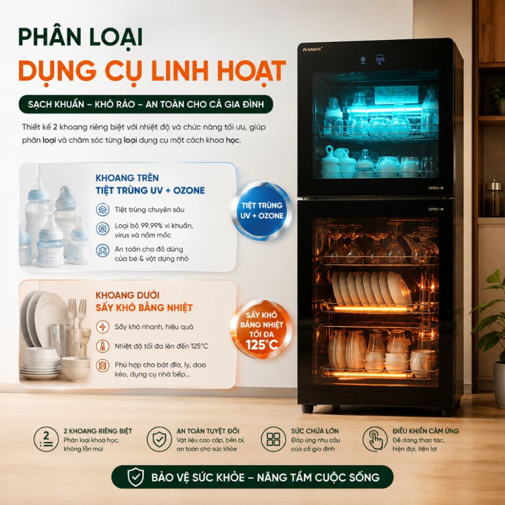 Tủ sấy tiệt trùng bát đĩa Ranox RN138 - Hàng chính hãng