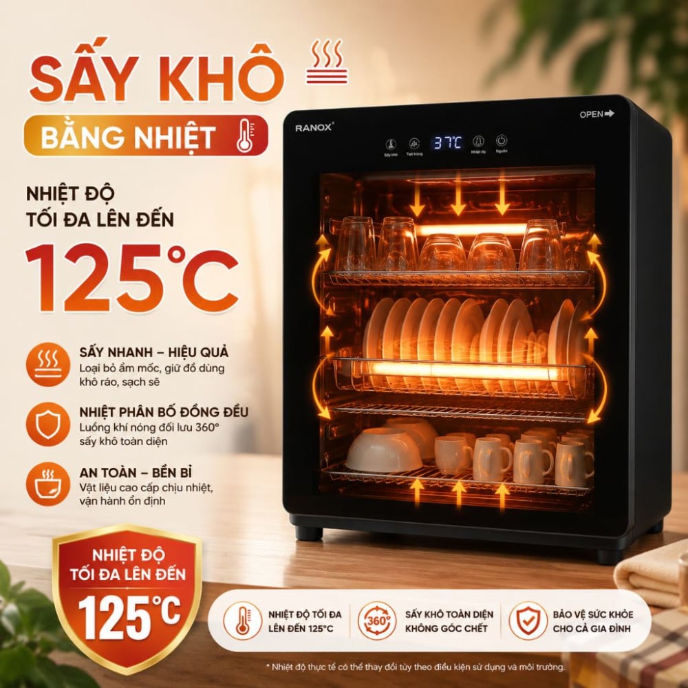 Tủ sấy tiệt trùng bát đĩa Ranox RN65 - Hàng chính hãng