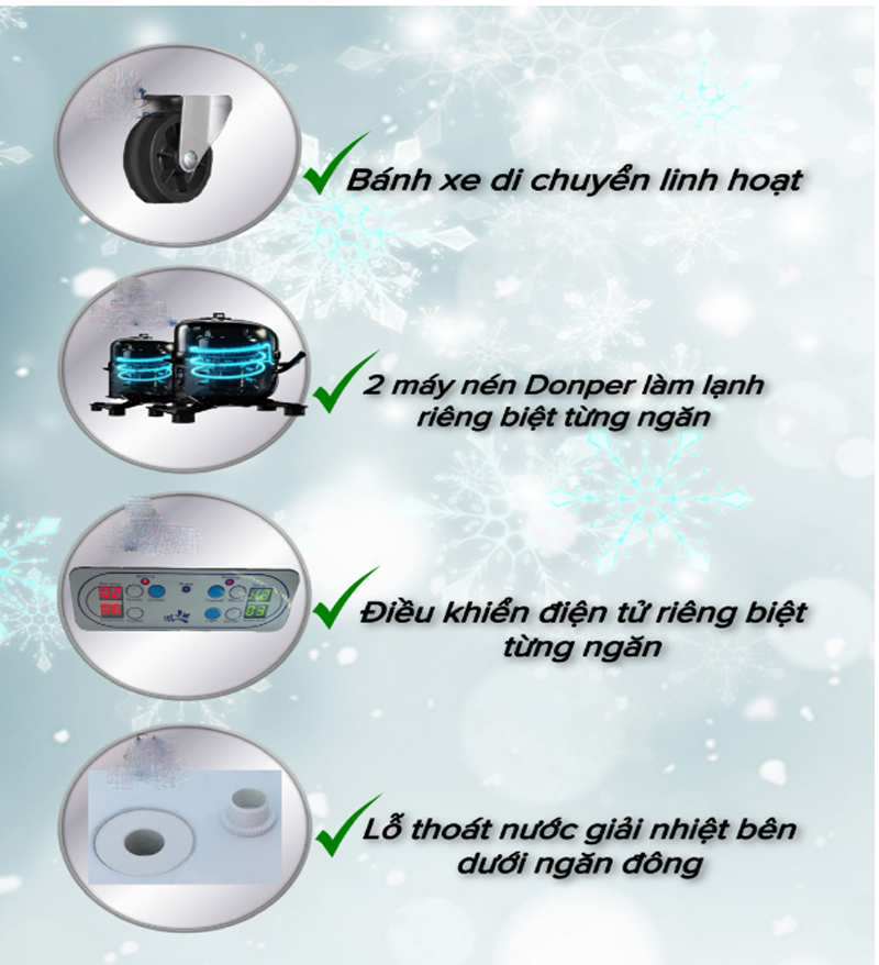 Tủ trưng bày trên mát dưới đông Snow Village LMD-2218QK - Hàng chính hãng
