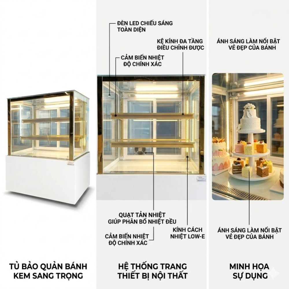 Tủ trưng bày bánh kem 3 tầng 1m2 kính vuông Oucboll YH-1200-3 - Hàng chính hãng