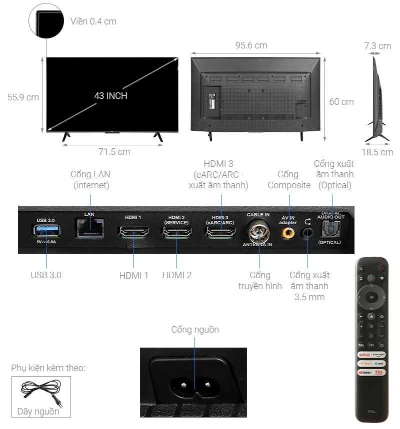 Google Tivi QLED TCL 4K 43 inch 43C69B - Hàng chính hãng