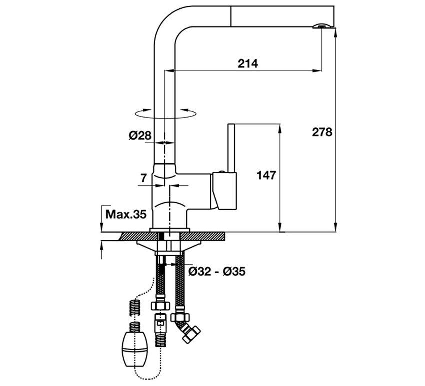 Vòi rửa chén bát Hafele HT-C280 570.51.280 - Hàng chính hãng