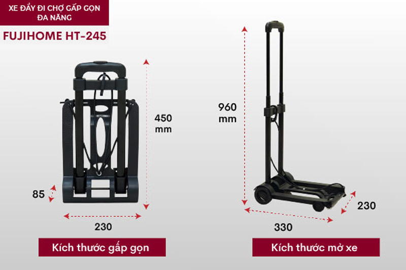Xe đẩy đi chợ gấp gọn đa năng Fujihome HT-245 - Hàng chính hãng
