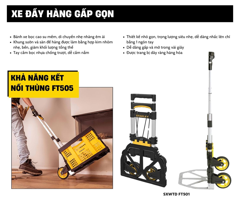 Xe đẩy hàng 2 bánh Stanley FT501  - Hàng chính hãng