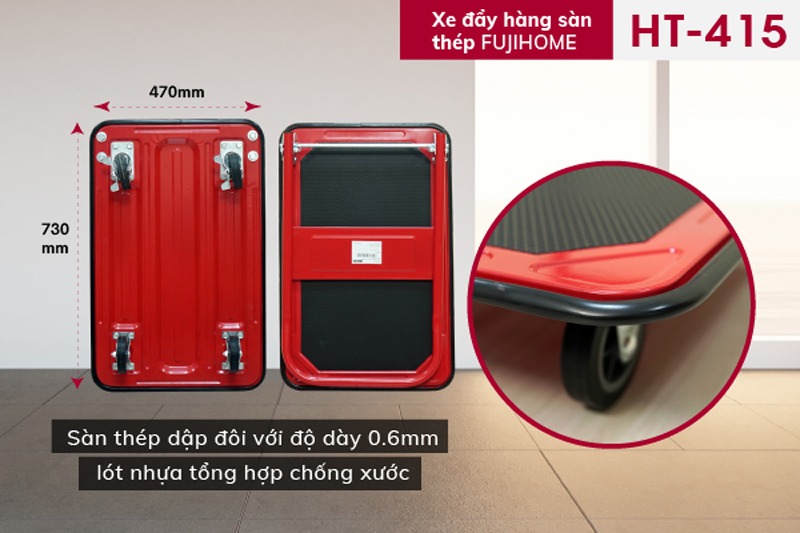 Xe đẩy hàng sàn thép 4 bánh Fujihome HT-415 - Hàng chính hãng