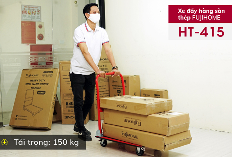 Xe đẩy hàng sàn thép 4 bánh Fujihome HT-415 - Hàng chính hãng