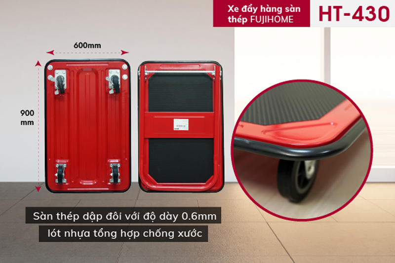 Xe đẩy hàng 4 bánh sàn thép FujiHome HT-430 - Hàng chính hãng