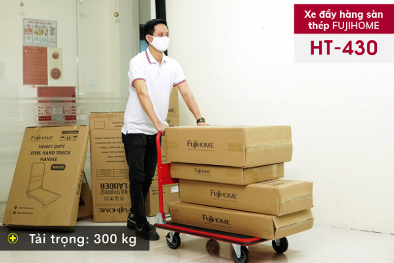 Xe đẩy hàng 4 bánh sàn thép FujiHome HT-430 - Hàng chính hãng