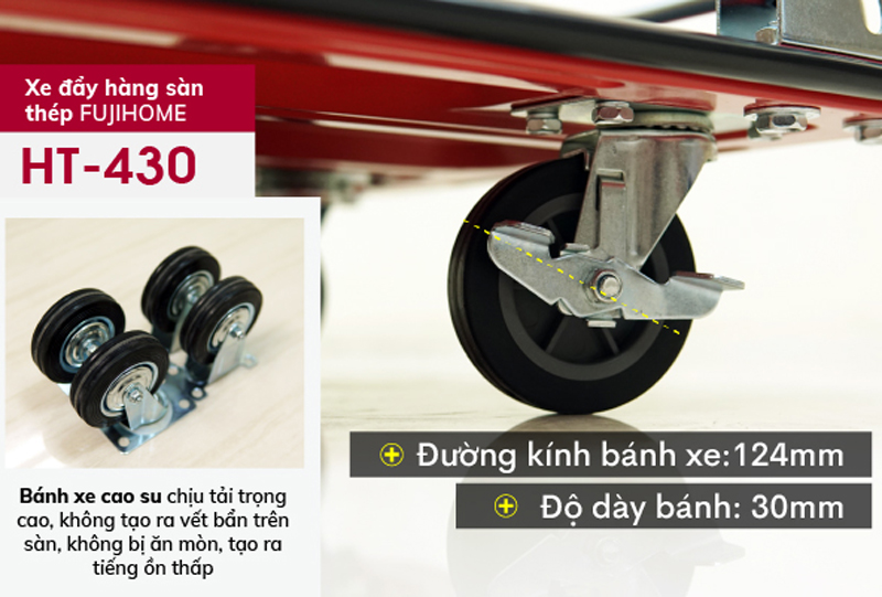 Xe đẩy hàng 4 bánh sàn thép FujiHome HT-430 - Hàng chính hãng