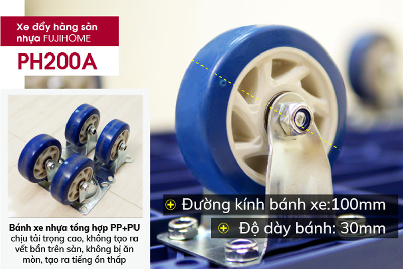 Xe đẩy hàng 4 bánh Fujihome PH200A - Hàng chính hãng