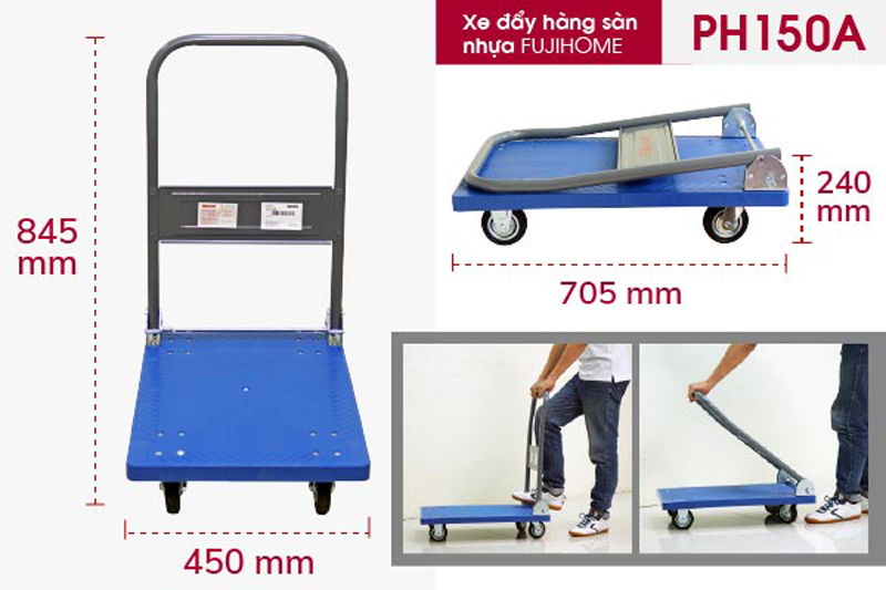 Xe đẩy hàng sàn nhựa Fujihome PH150A - Hàng chính hãng