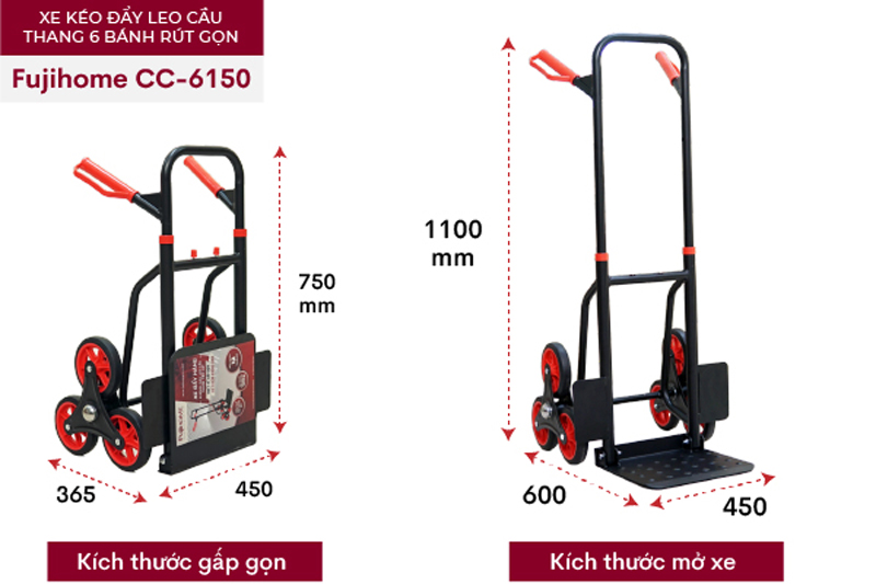 Xe kéo đẩy hàng leo cầu thang Fujihome CC-6150 - Hàng chính hãng
