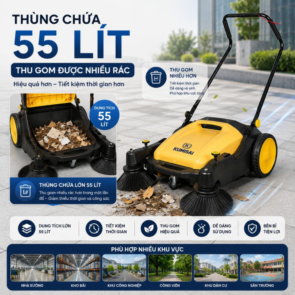 Xe quét rác đẩy tay Kumisai KMS S1 - Hàng chính hãng