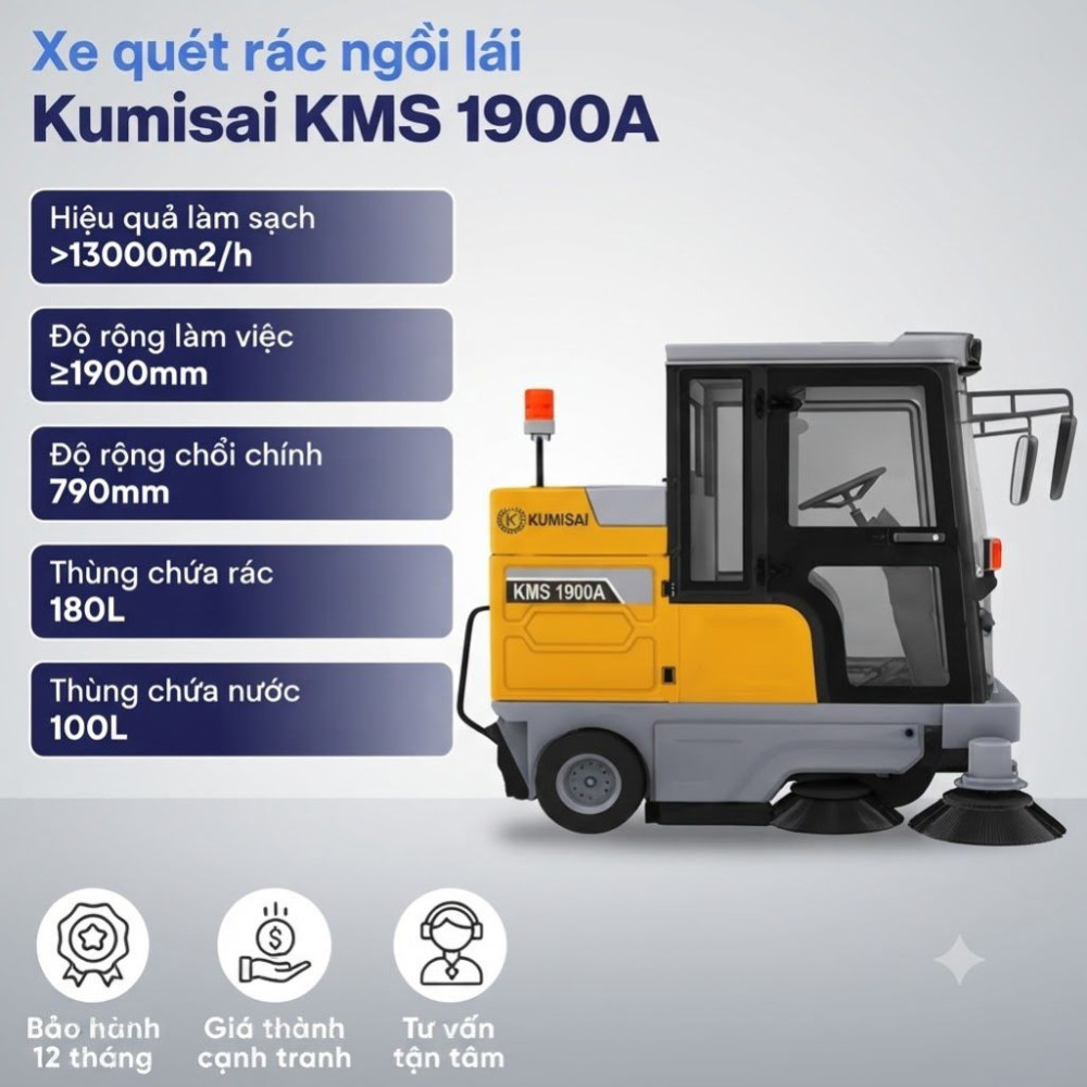 Xe quét rác ngồi lái Kumisai KMS 1900A - Hàng chính hãng