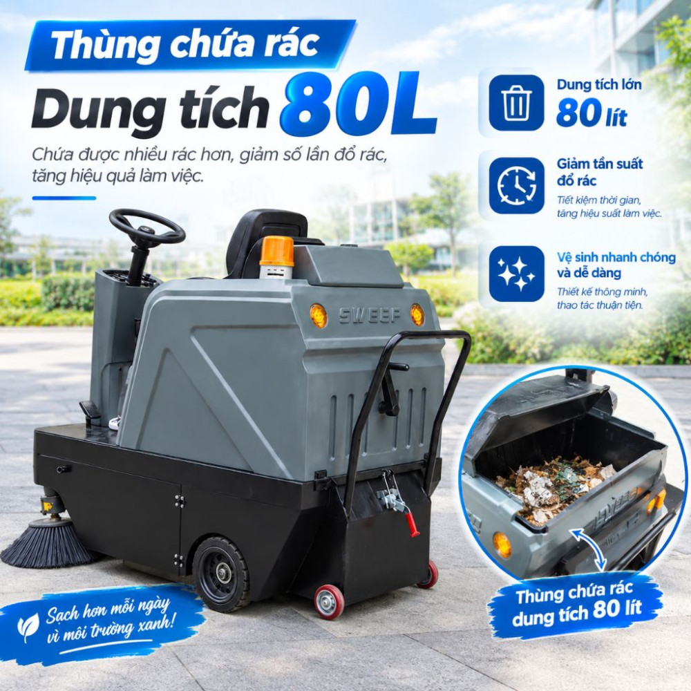 Xe quét rác ngồi lái Kumisai KMS-1250E - Hàng chính hãng
