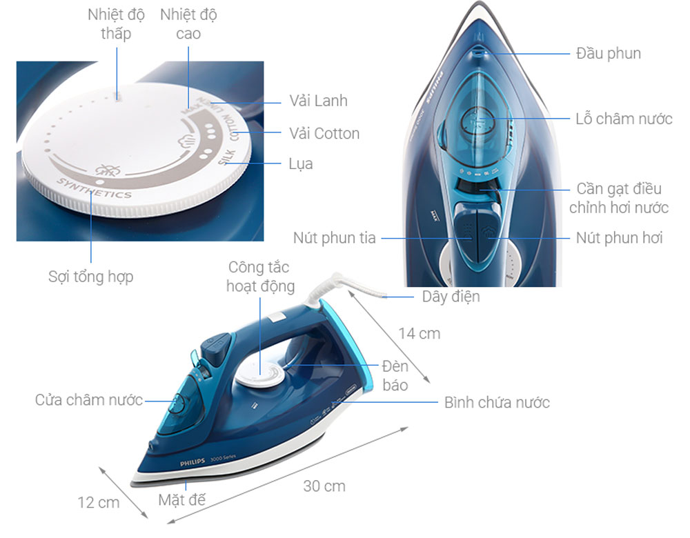 Bàn ủi hơi nước Philips DST3040/70 - Hàng chính hãng