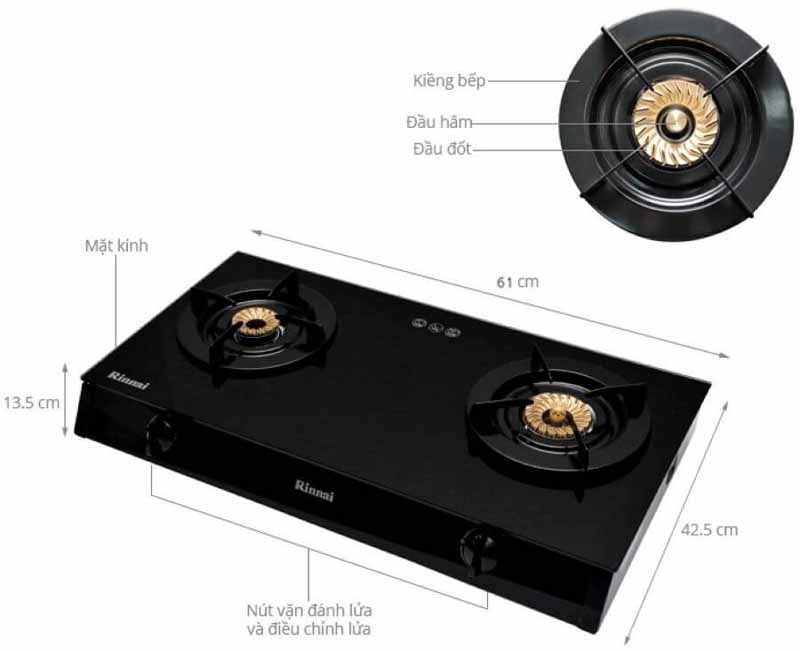Bếp gas dương Rinnai RV-6DOUBLE GLASS(B) - Hàng chính hãng