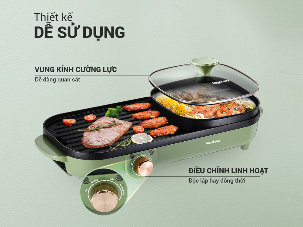 Bếp lẩu nướng điện đa năng Nagakawa NAG3104 - Hàng chính hãng