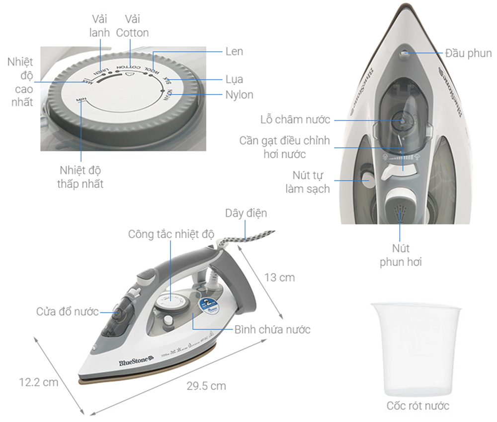 Bàn ủi hơi nước Bluestone SIB-3836 - Hàng chính hãng