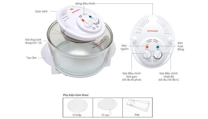 Lò nướng thủy tinh Pensonic PRO-912 - Hàng chính hãng