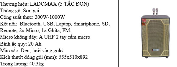 Loa kéo 5 tấc Ladomax K-T614 - Hàng chính hãng