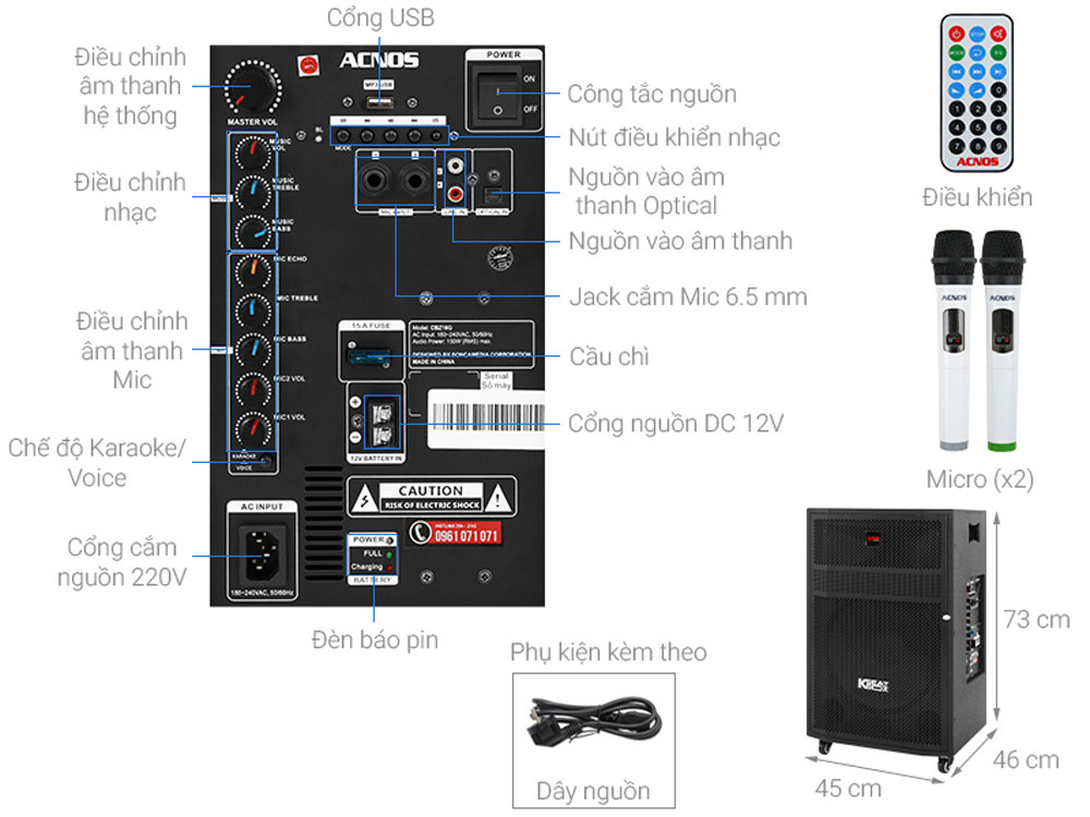 Loa kéo Acnos CBX16G - Hàng chính hãng