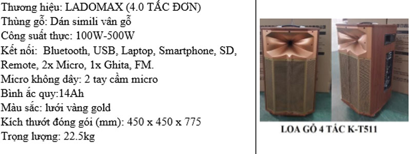 Loa kéo 4 tấc đơn Ladomax K-T511 - Hàng chính hãng