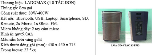 Loa kéo 4 tấc Ladomax K-TP513 - Hàng chính hãng