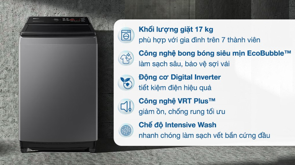 Máy giặt Samsung Ecobubble Inverter 17 kg WA17CG6442BDSV - Hàng chính hãng