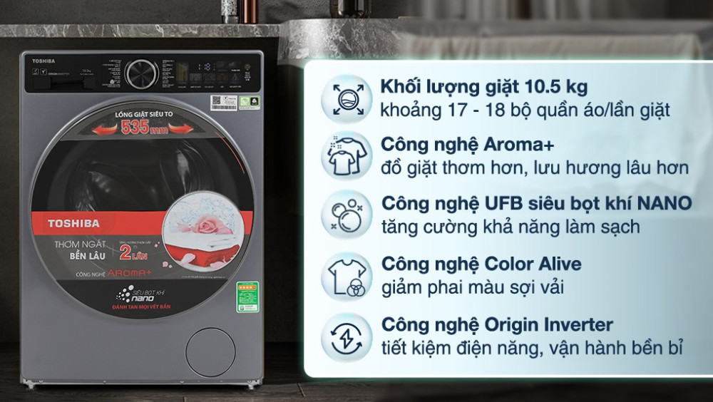 Máy giặt Toshiba Inverter 10.5 kg TW-T25BU115MWV(MG) - Hàng chính hãng