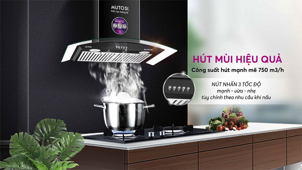 Máy hút mùi tum kính Mutosi MH-55B-70C - Hàng chính hãng