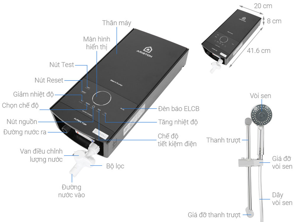 Máy tắm nước nóng Ariston Aures Top 4.5P - Hàng chính hãng