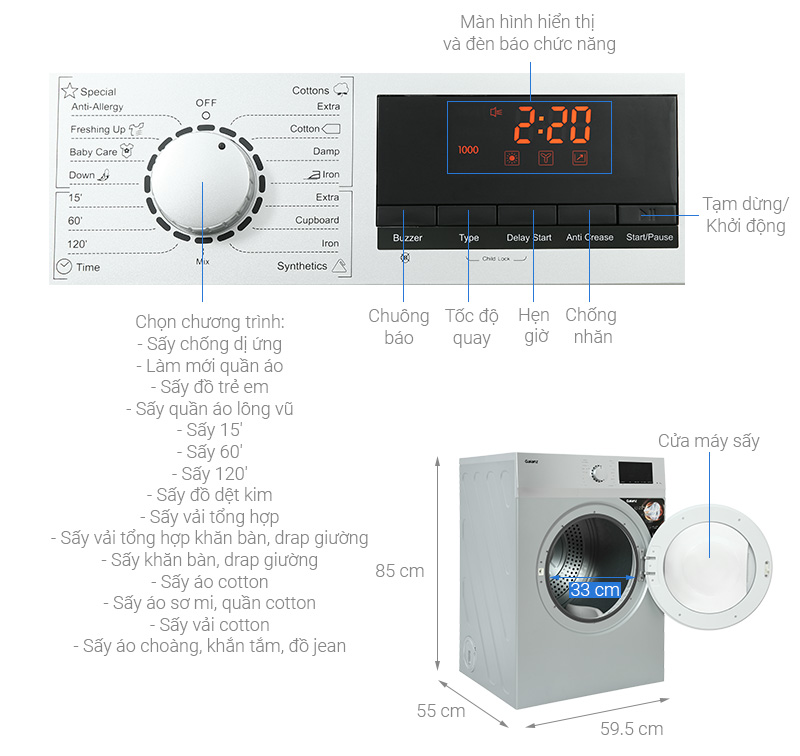 Máy sấy thông hơi Galanz DV-80T5C(S) - Hàng chính hãng