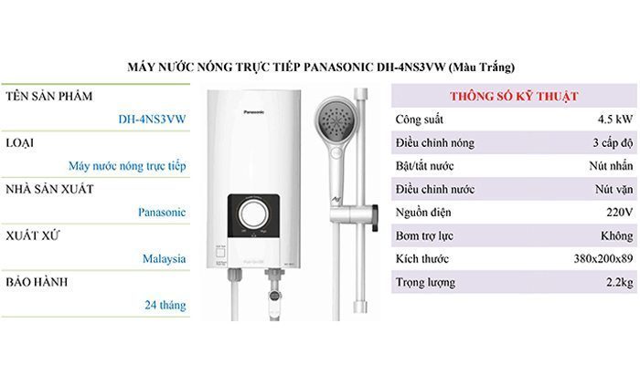 Máy tắm nước nóng Panasonic DH-4NS3VW - Hàng chính hãng