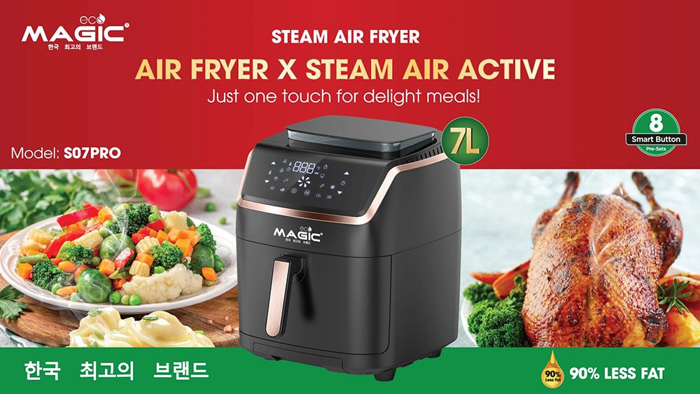 Nồi chiên không dầu kết hợp hấp 7 lít Magic Eco S07 PRO - Hàng chính hãng