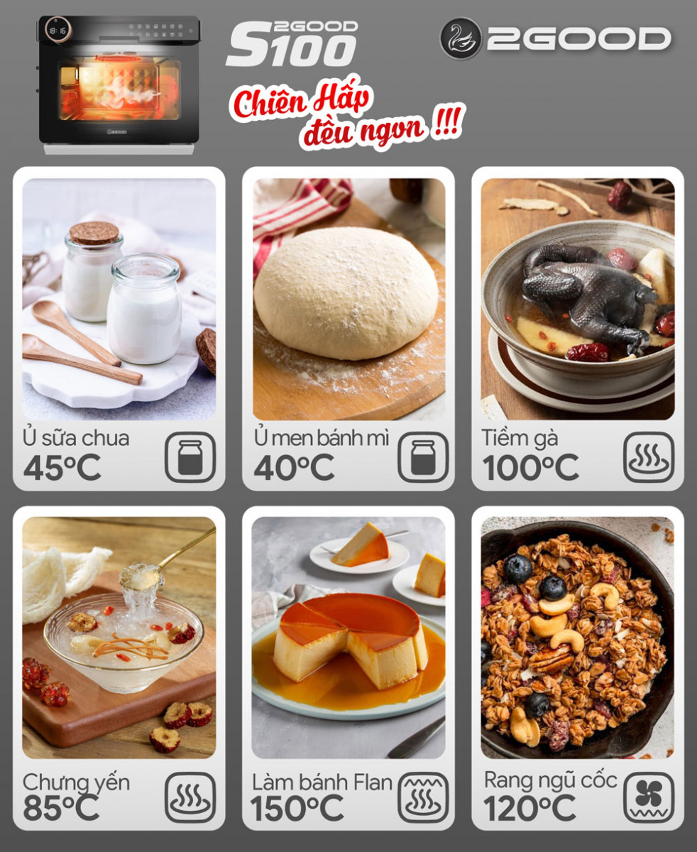 Nồi chiên không dầu kèm hấp 2GOOD S100 - Hàng chính hãng