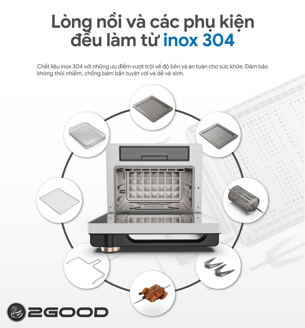 Nồi chiên không dầu kèm hấp 2GOOD S100 - Hàng chính hãng