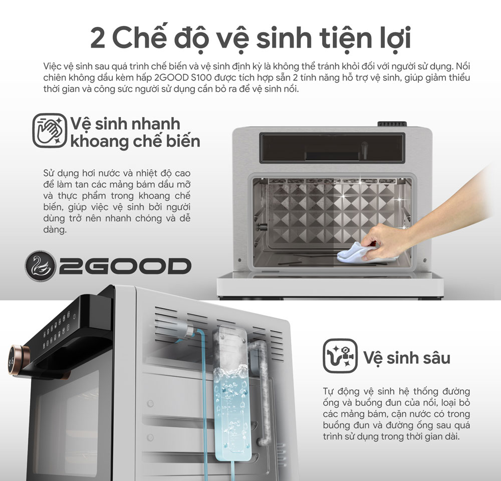 Nồi chiên không dầu kèm hấp 2GOOD S100 - Hàng chính hãng