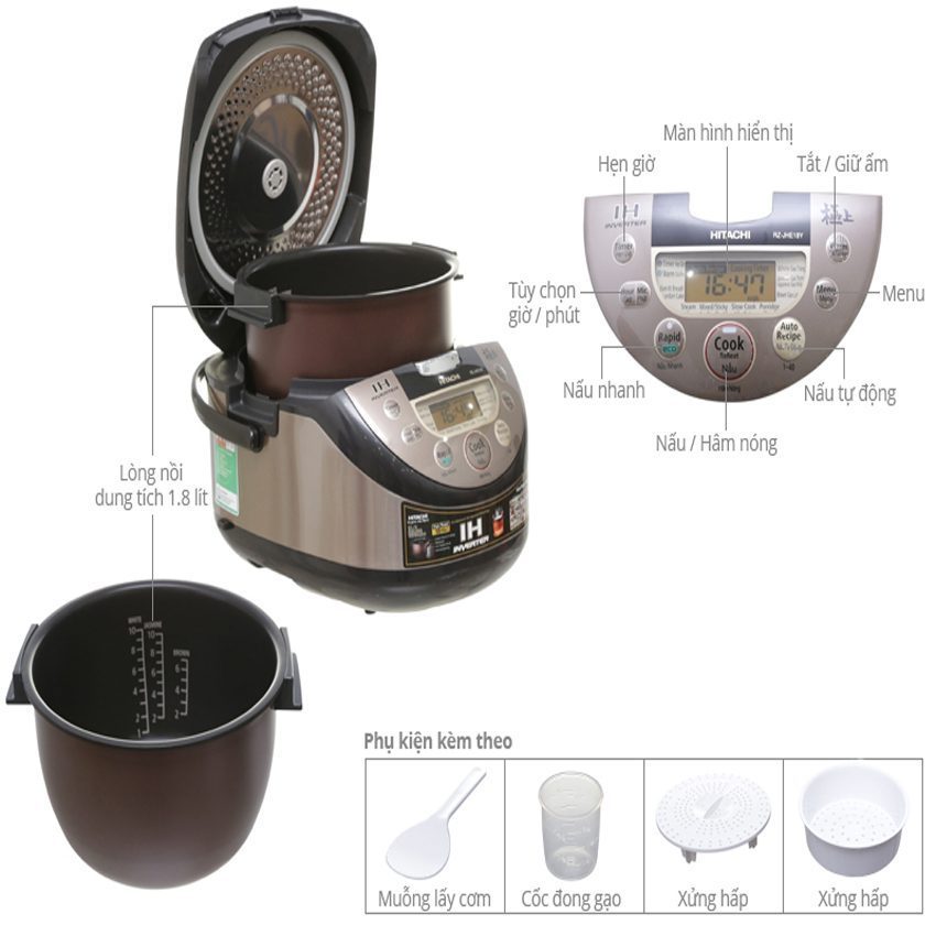 Nồi cơm điện Hitachi RZ-JHE18Y - Hàng chính hãng