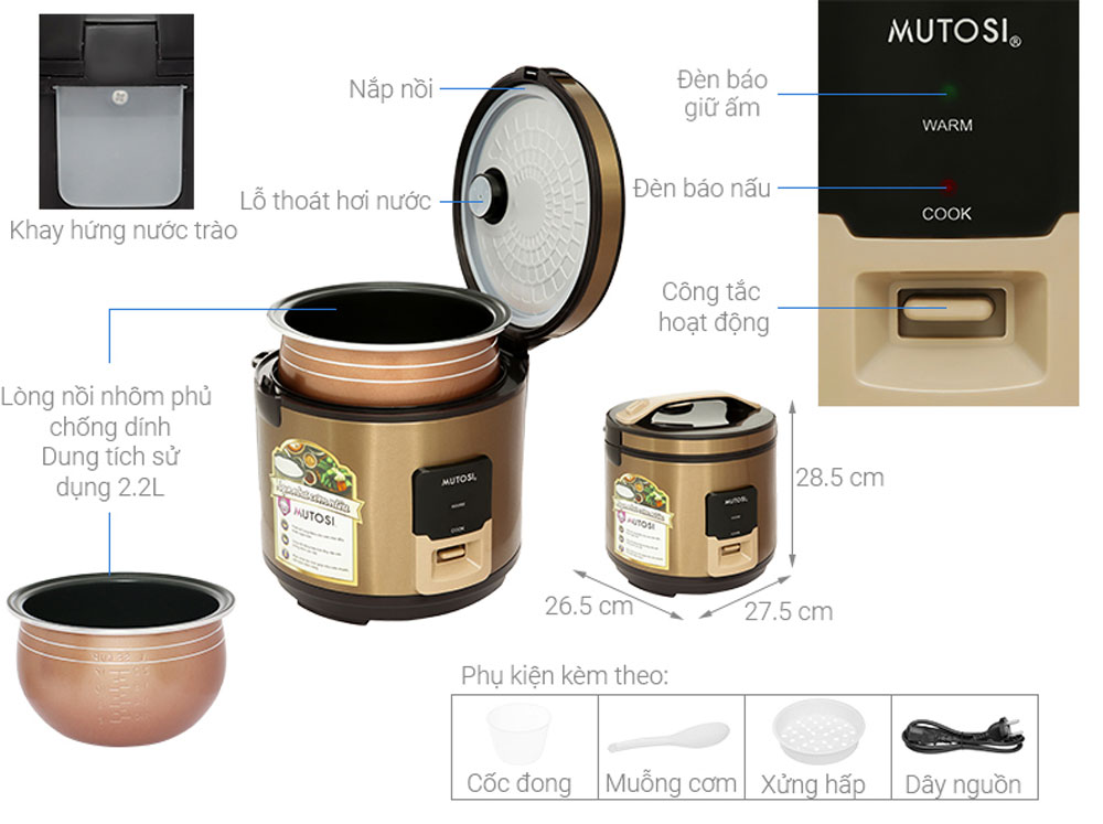 Nồi cơm điện Mutosi MR-36PB - Hàng chính hãng