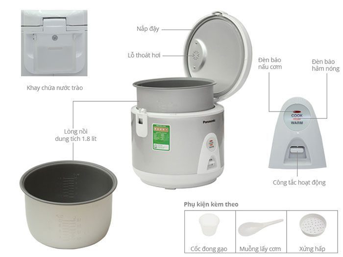 Nồi cơm điện Panasonic SR-MEV18LRA - 1.8 Lít - Hàng chính hãng