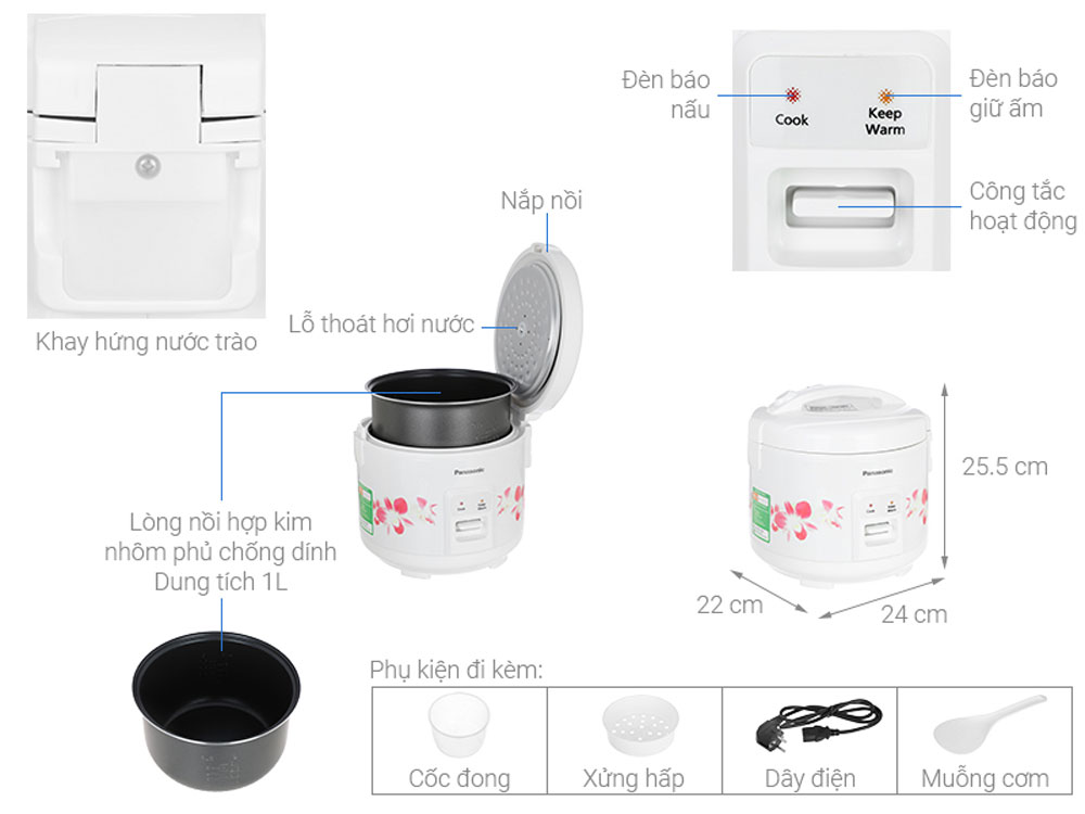 Nồi cơm nắp gài Panasonic 1 lít SR-MVN10FRAX  - Hàng chính hãng