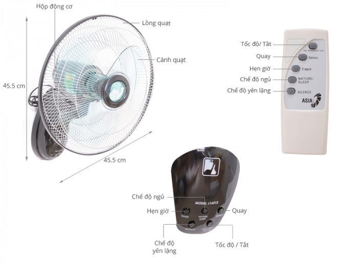 Quạt treo tường Asia L16012 - Hàng chính hãng