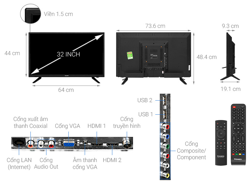 Tivi LED Sanco voice 32 inch H32V300 - Hàng chính hãng