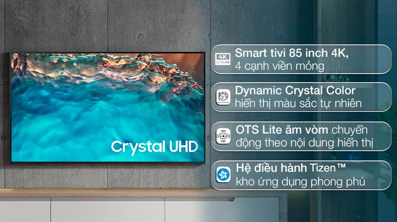 Smart Tivi Samsung 4K Crystal UHD 85 inch UA85BU8000 - Hàng chính hãng